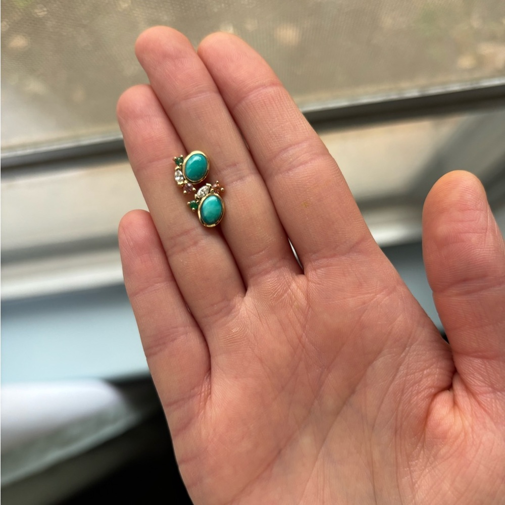 MOCIUN Turquoise and Gold Earrings - Picture 2 of 4